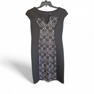 NWT Dress Barn Elegant Black and White Lace Hourglass Shift Dress Size 10